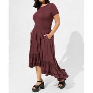 🆕 Maxi Hi-Low Lace Inset Skirt 0 L 12 NWT Torrid New!